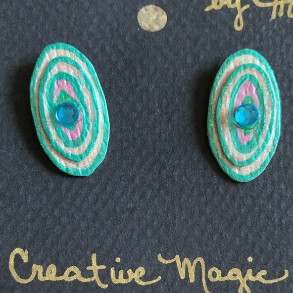 Creative Magic Jewelry - Creative Magic One of Kind Homemade Earrings Blue Silver Pink Jewelry
